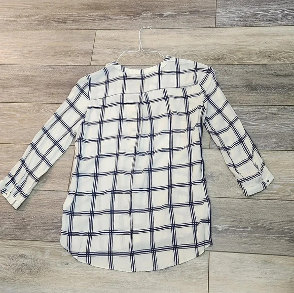Zara Basic blue and cream sheer plaid long sleeve Button down shirt - Picture 2 of 5